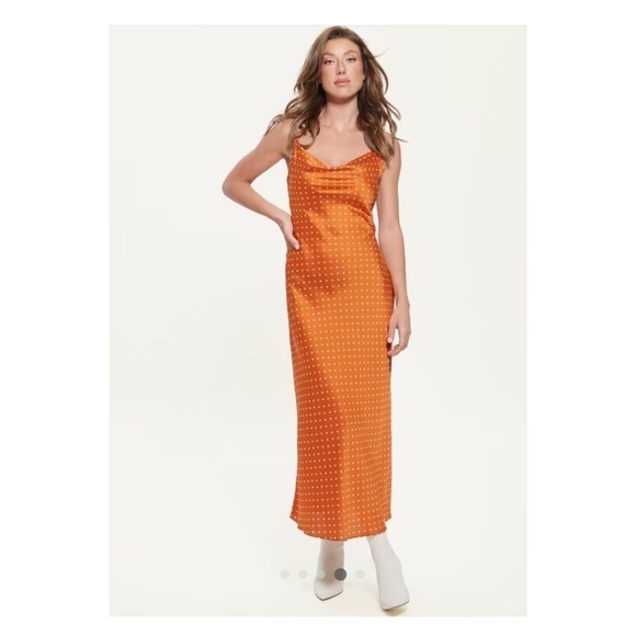 GUESS Eco Akilina Orange White Polka Dot Midi Slip Dress Small NWT - Picture 9 of 14